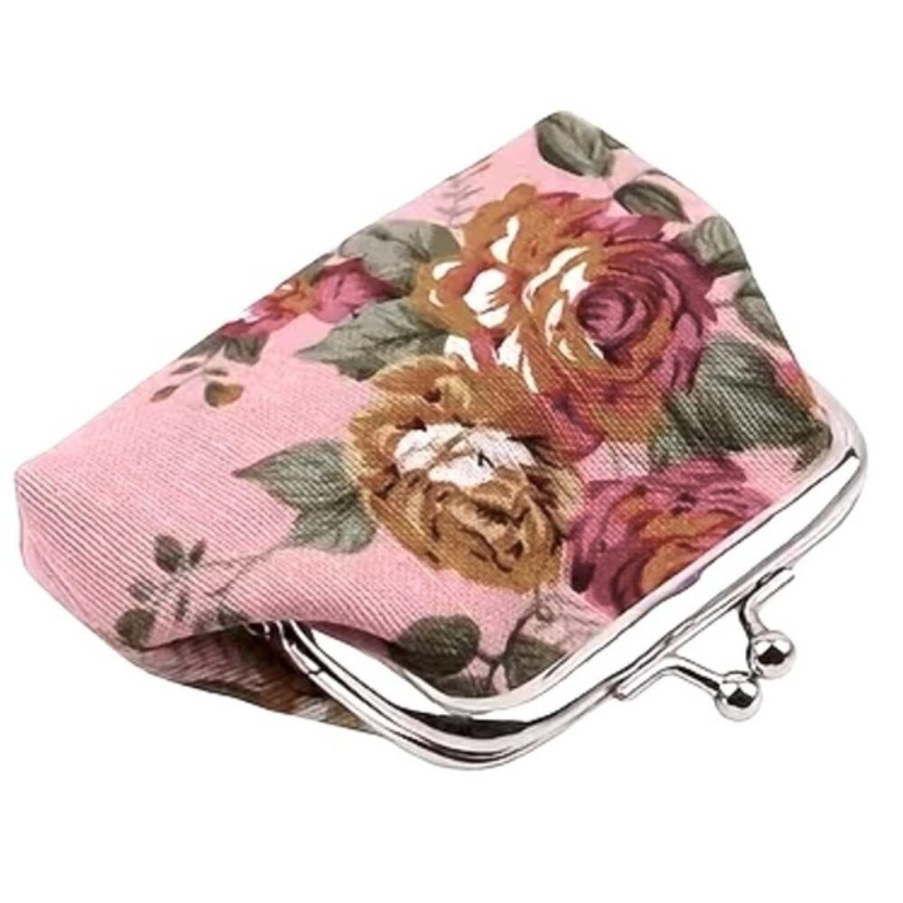Victorian Rose Change Purse Bag French Kiss Clasp Storage Needlepoint Vibe Pink - Picture 2 of 12